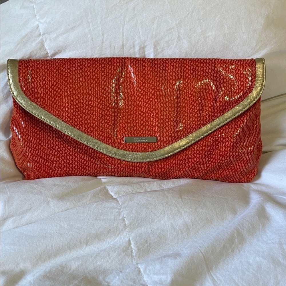 Kenneth Cole Reaction | Faux Snakeskin |Orange & Gold | Envelope Clutch/ Purse